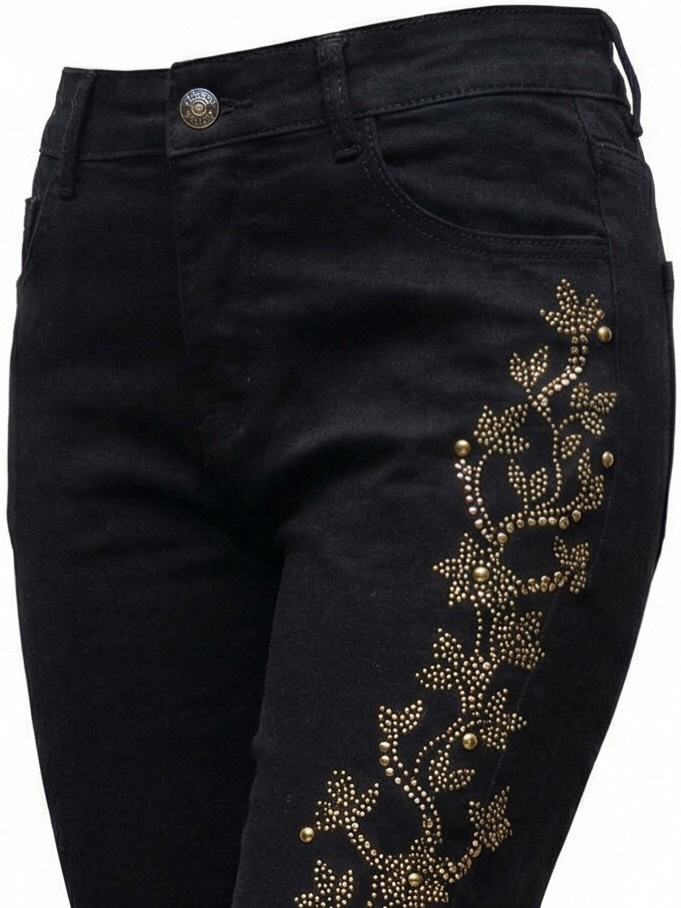 Jean negro dorado floral